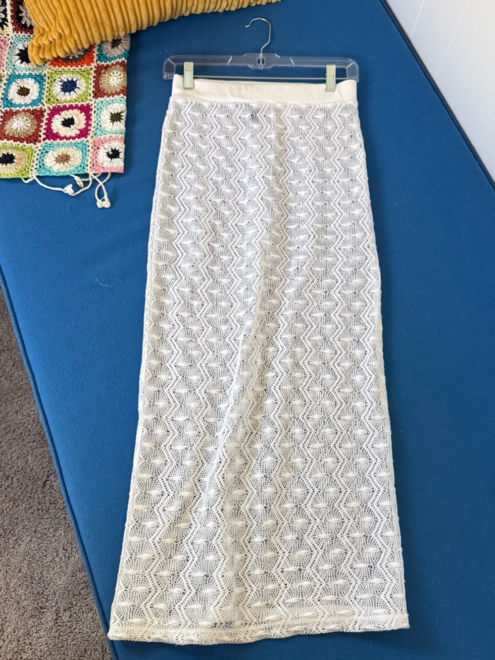 Divided White Crochet Knit Maxi Skirt